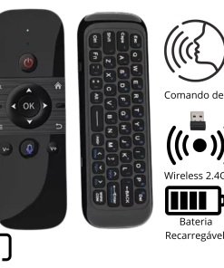 Controle Mini Teclado Air Mouse Sem Fio Giroscópio Com Voz